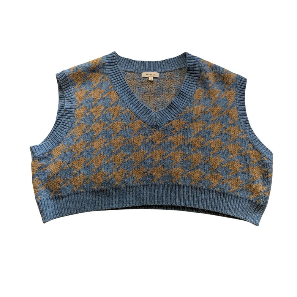 Better Be Women's Blue Pochacco Houndstooth Knit Crop Sweater Vest Sz M